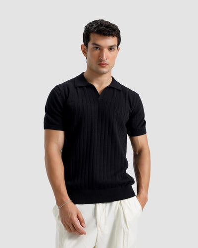 Vertical Textured Knit Polo