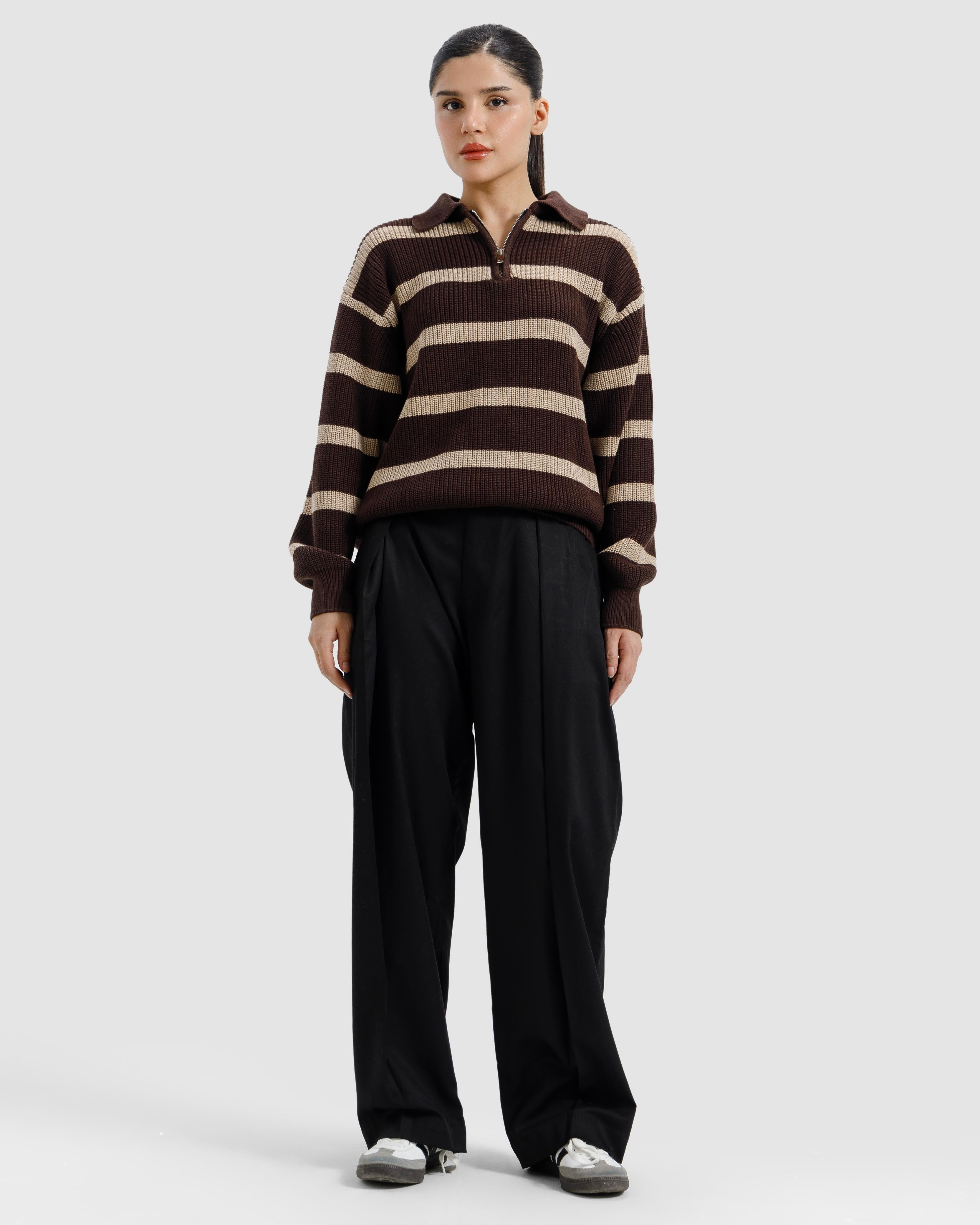 Striped Knitted Quarter-Zip Sweater