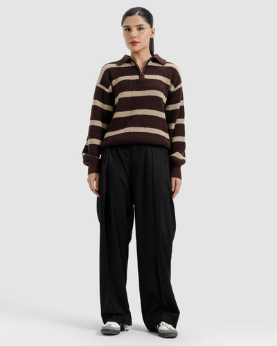 Striped Knitted Quarter-Zip Sweater