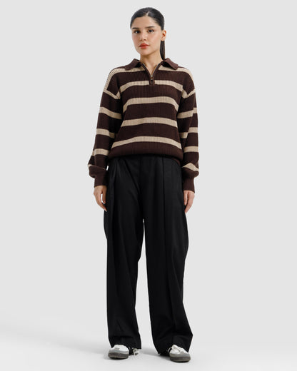 Striped Knitted Quarter-Zip Sweater
