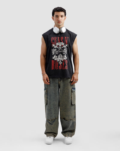 Washed Gun & Roses Sleeveless Tshirt