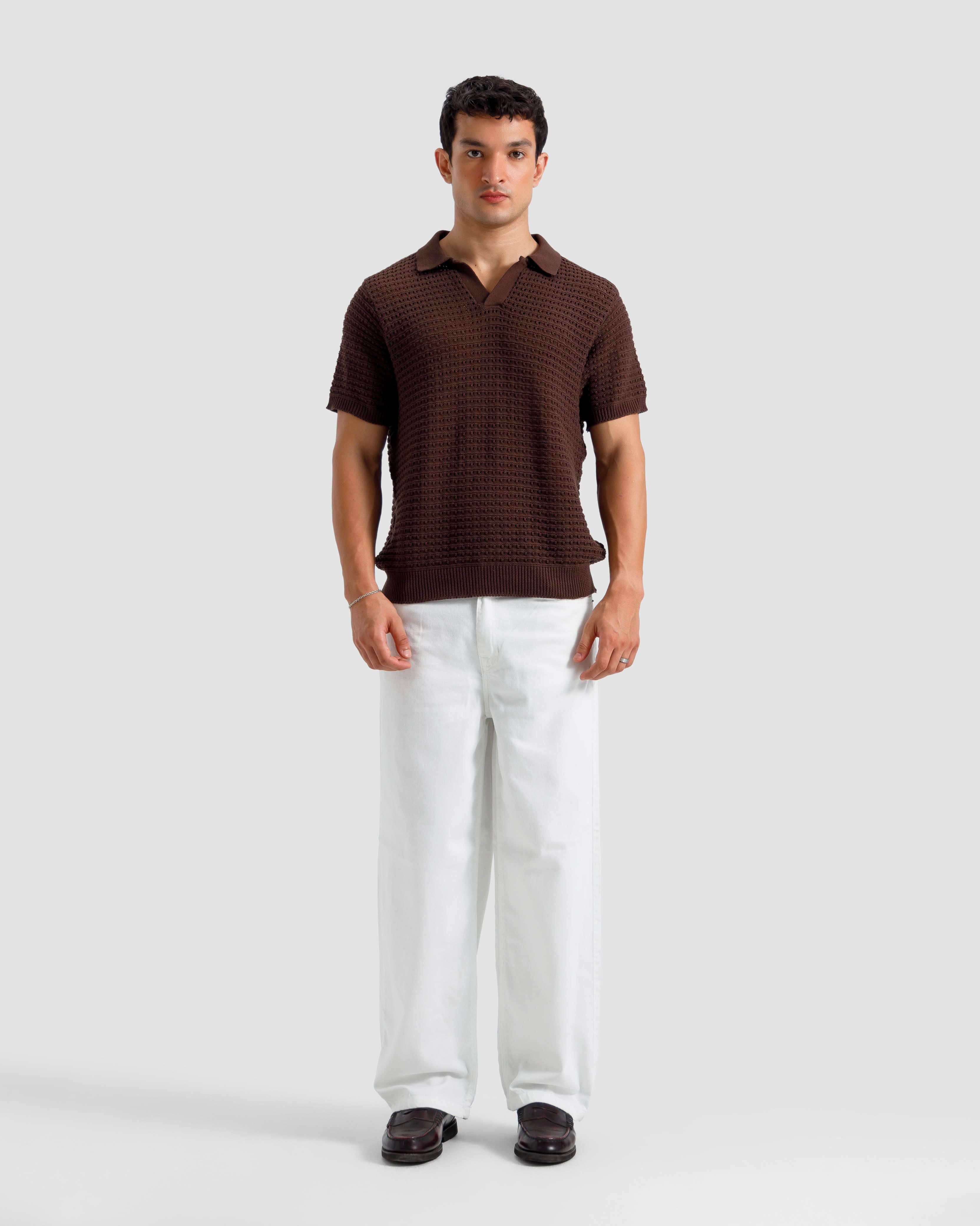 Textured Open Knit Polo