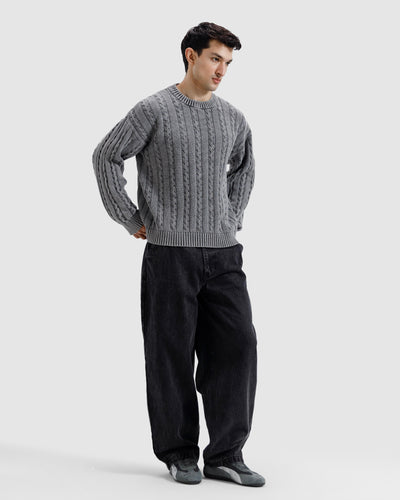 Washed Cable Knit Sweater