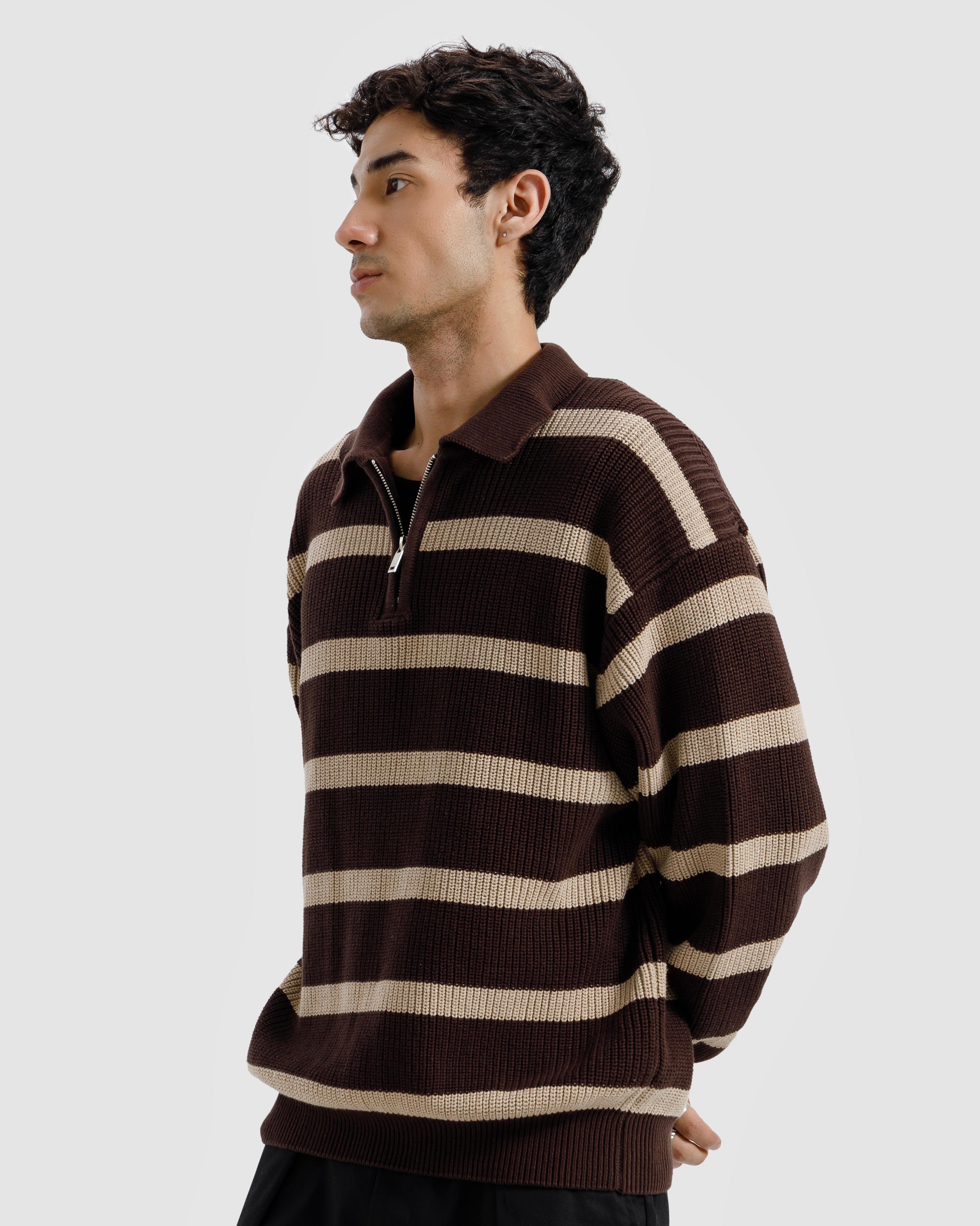 Striped Knitted Quarter-Zip Sweater
