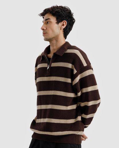 Striped Knitted Quarter-Zip Sweater