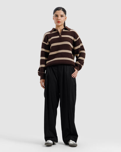Striped Knitted Quarter-Zip Sweater