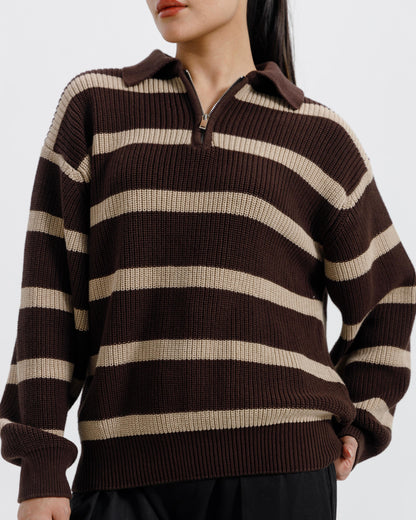 Striped Knitted Quarter-Zip Sweater