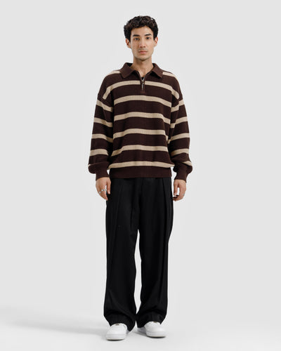 Striped Knitted Quarter-Zip Sweater