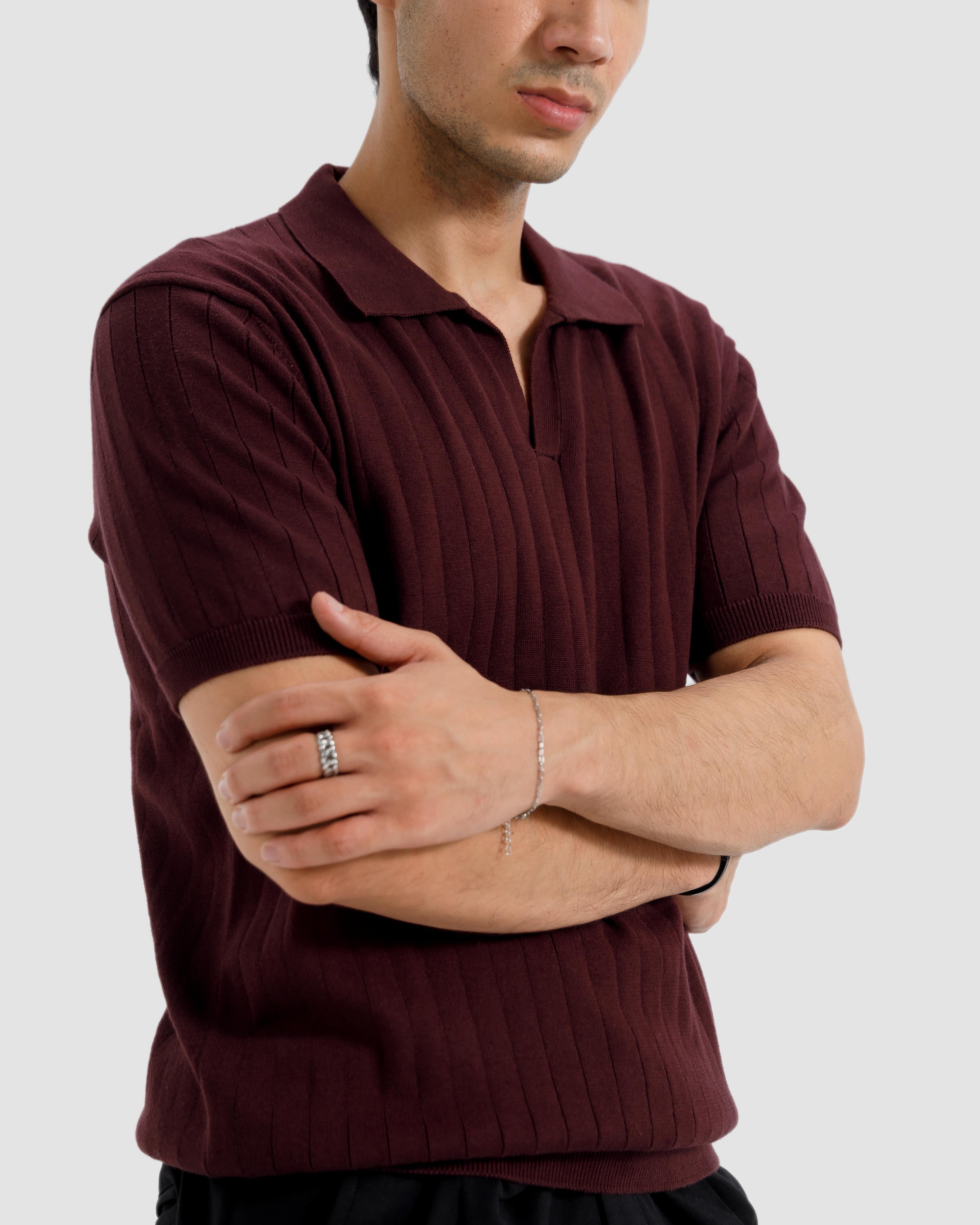 Vertical Textured Knit Polo