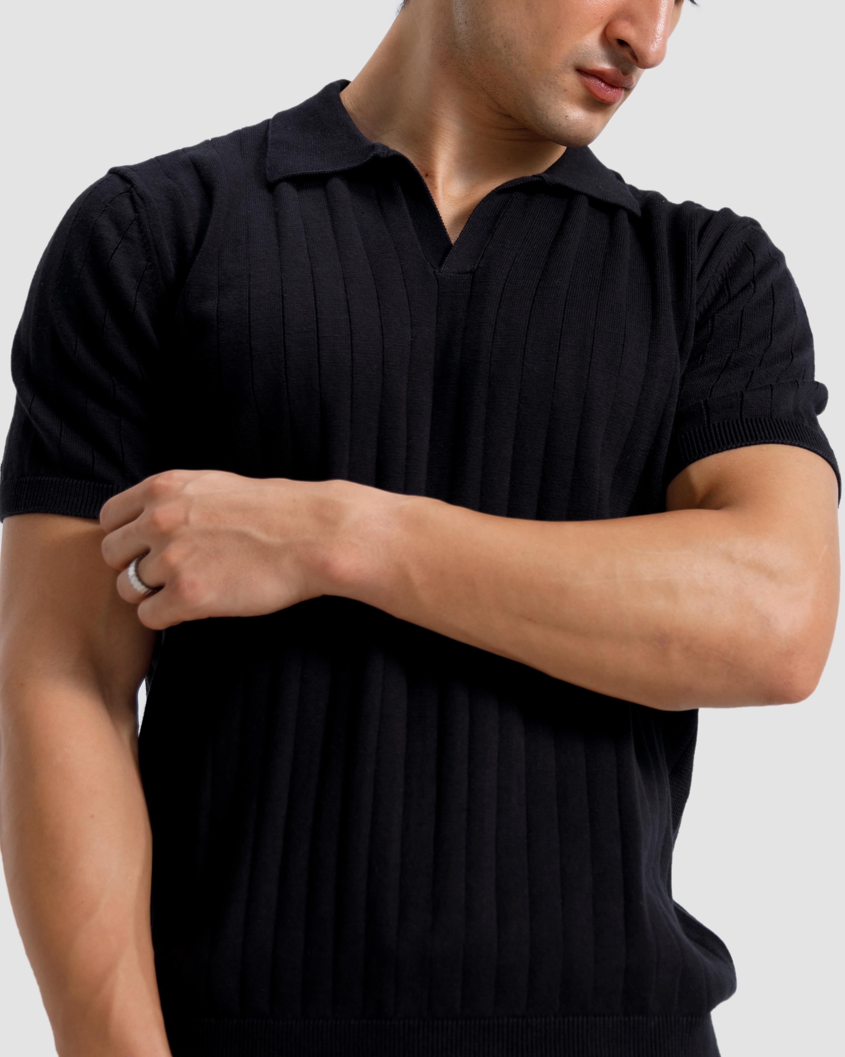 Vertical Textured Knit Polo