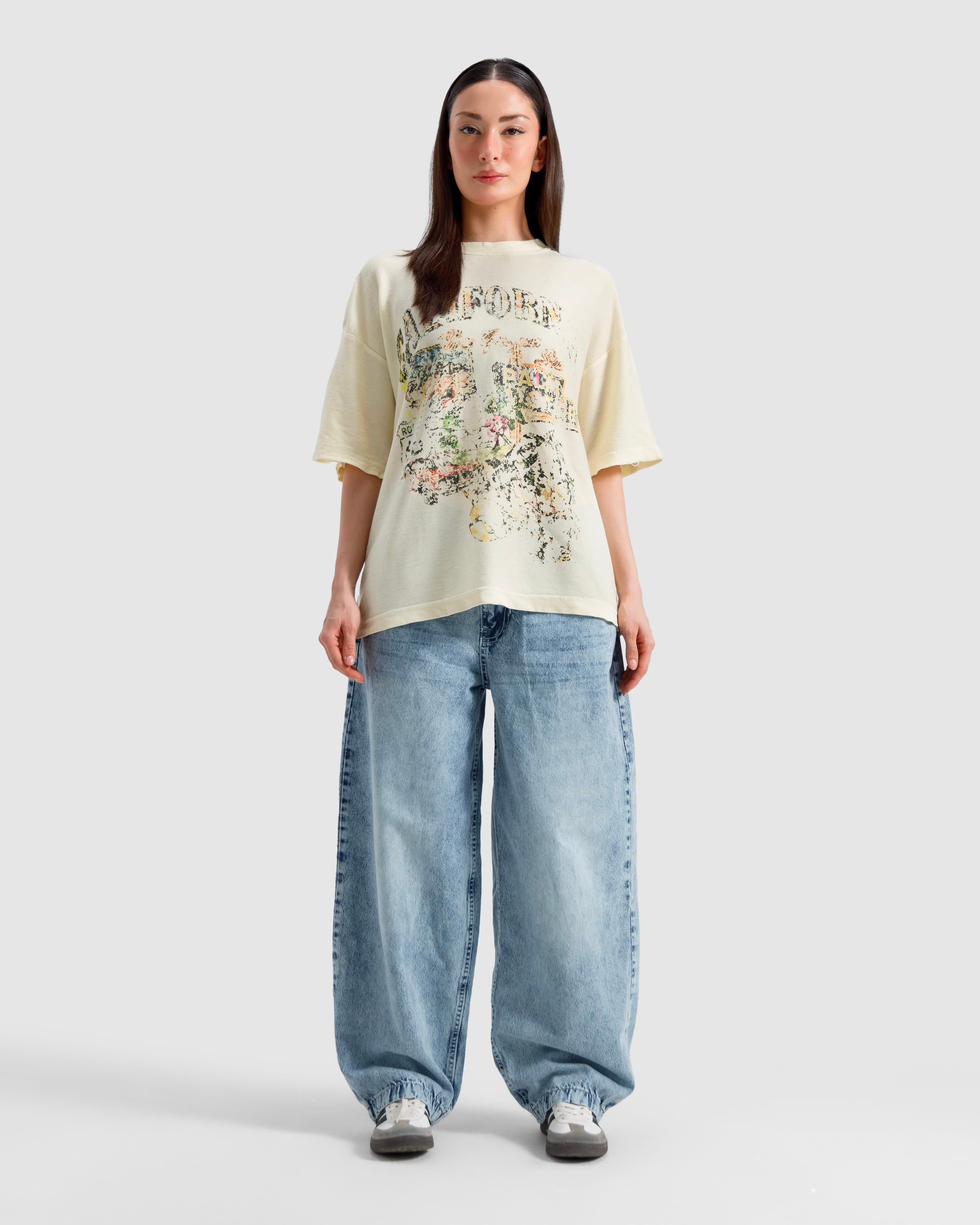Washed Print Knit Tshirt