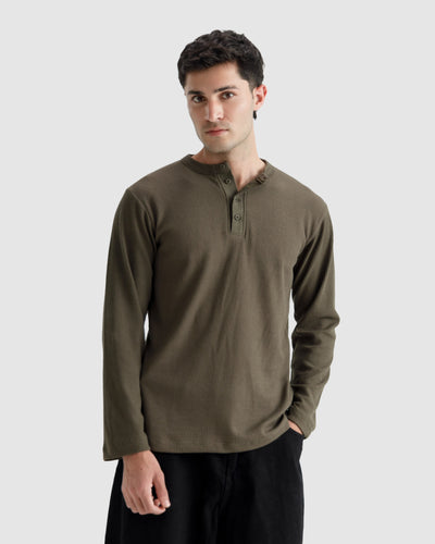 Waffle-Knit Henley Tshirt