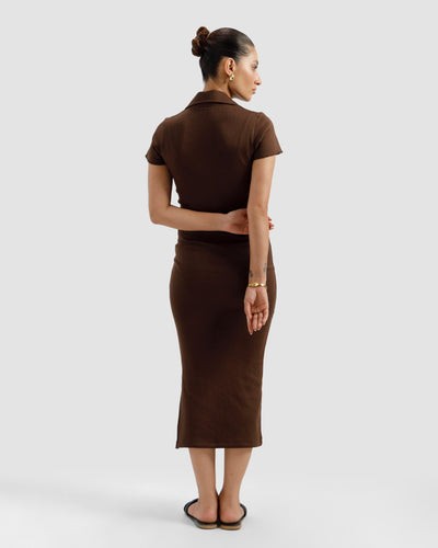 Brown Ribbed Polo Dress