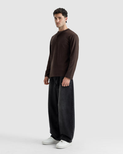 Waffle-Knit Henley Tshirt