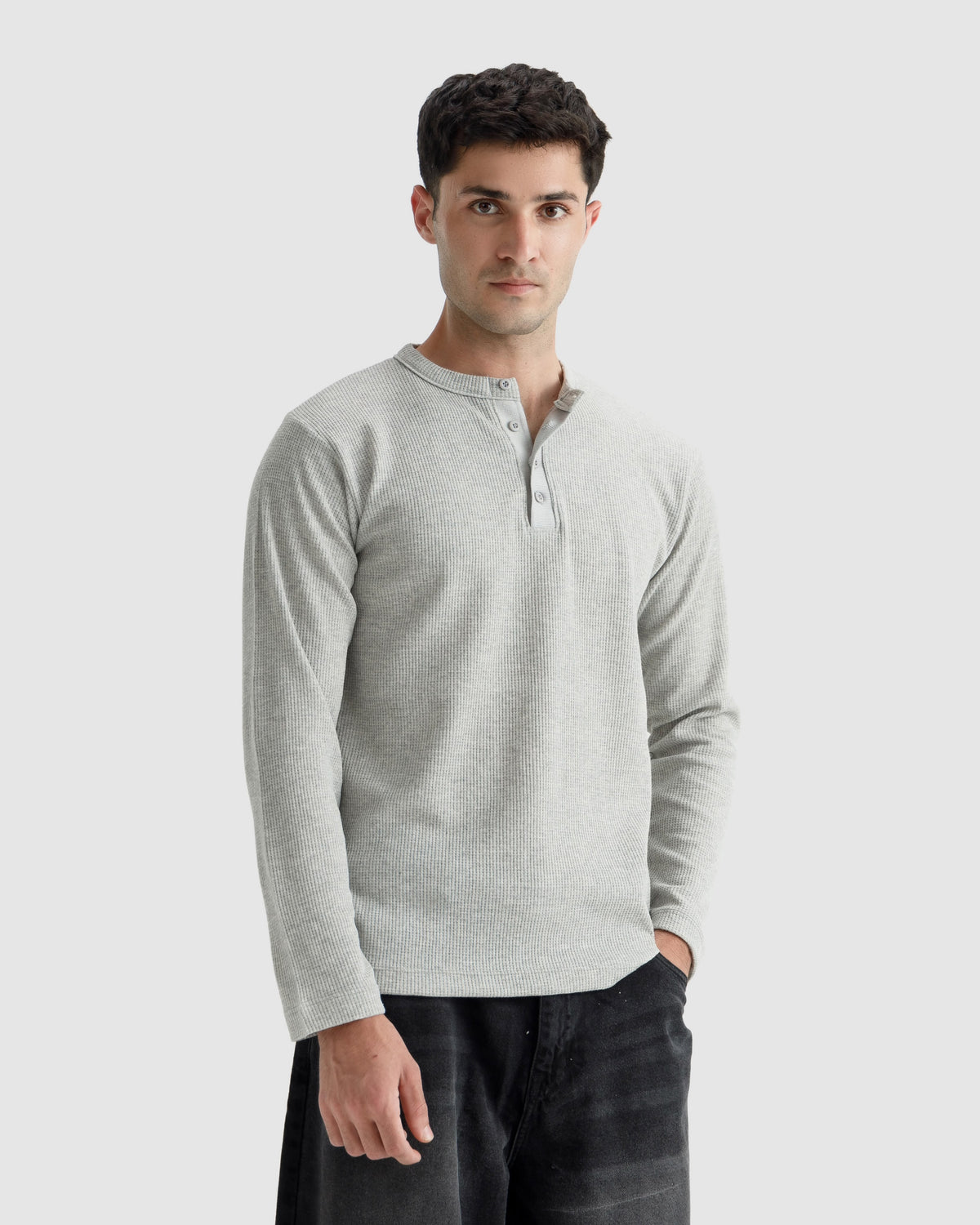 Waffle-Knit Henley Tshirt
