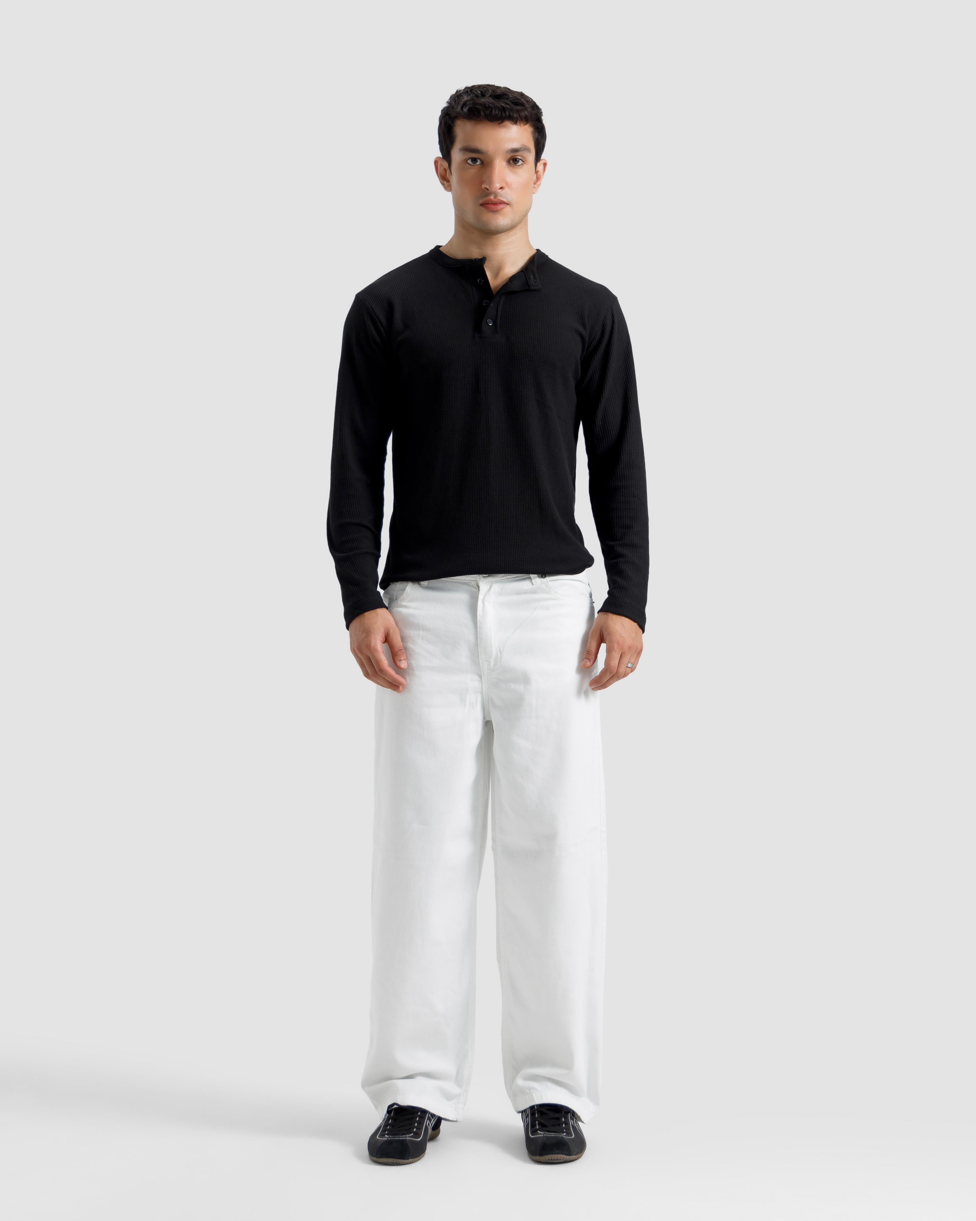 Waffle-Knit Henley Tshirt