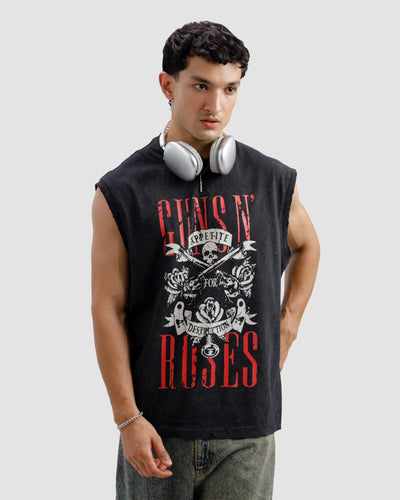 Washed Gun & Roses Sleeveless Tshirt