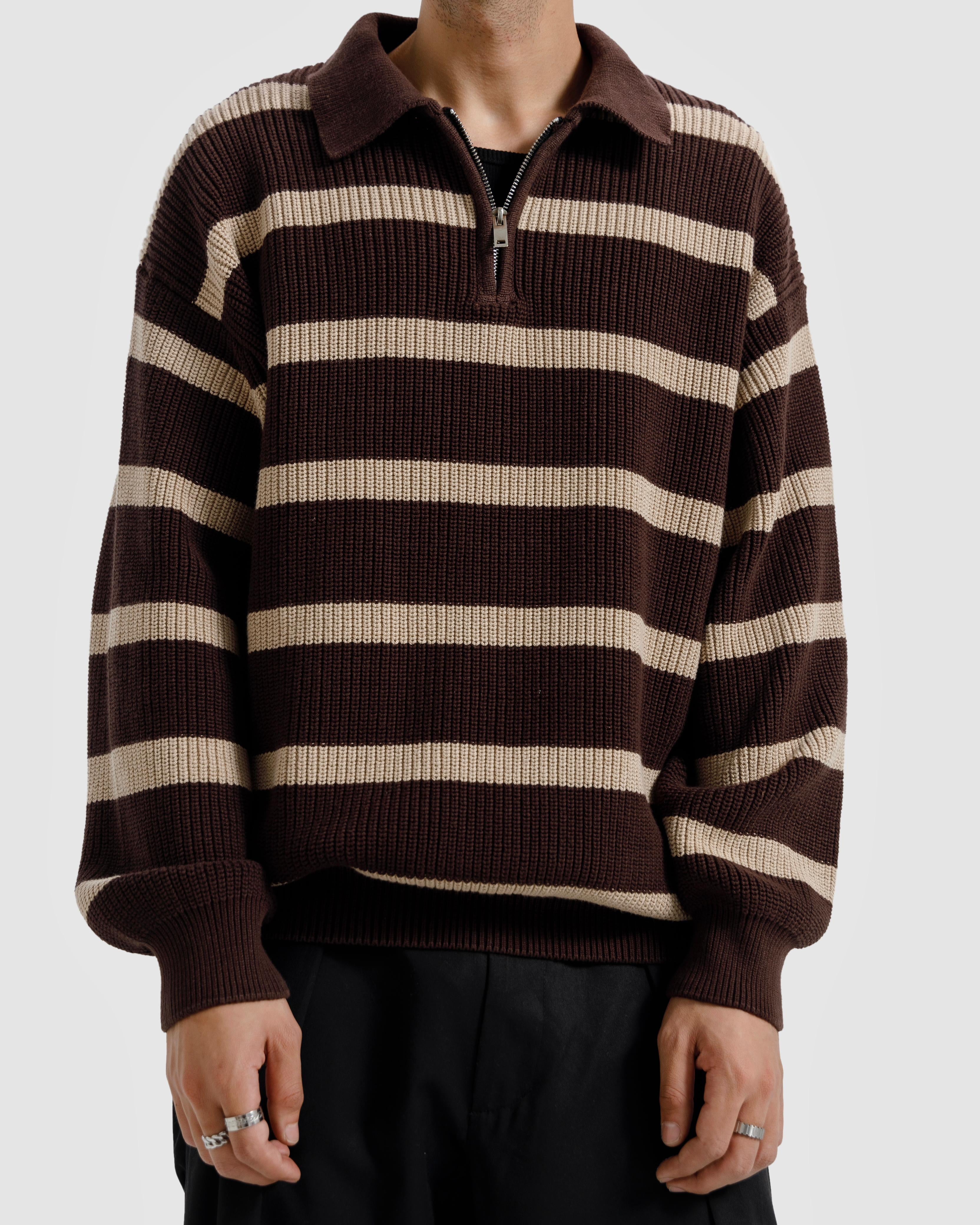 Striped Knitted Quarter-Zip Sweater