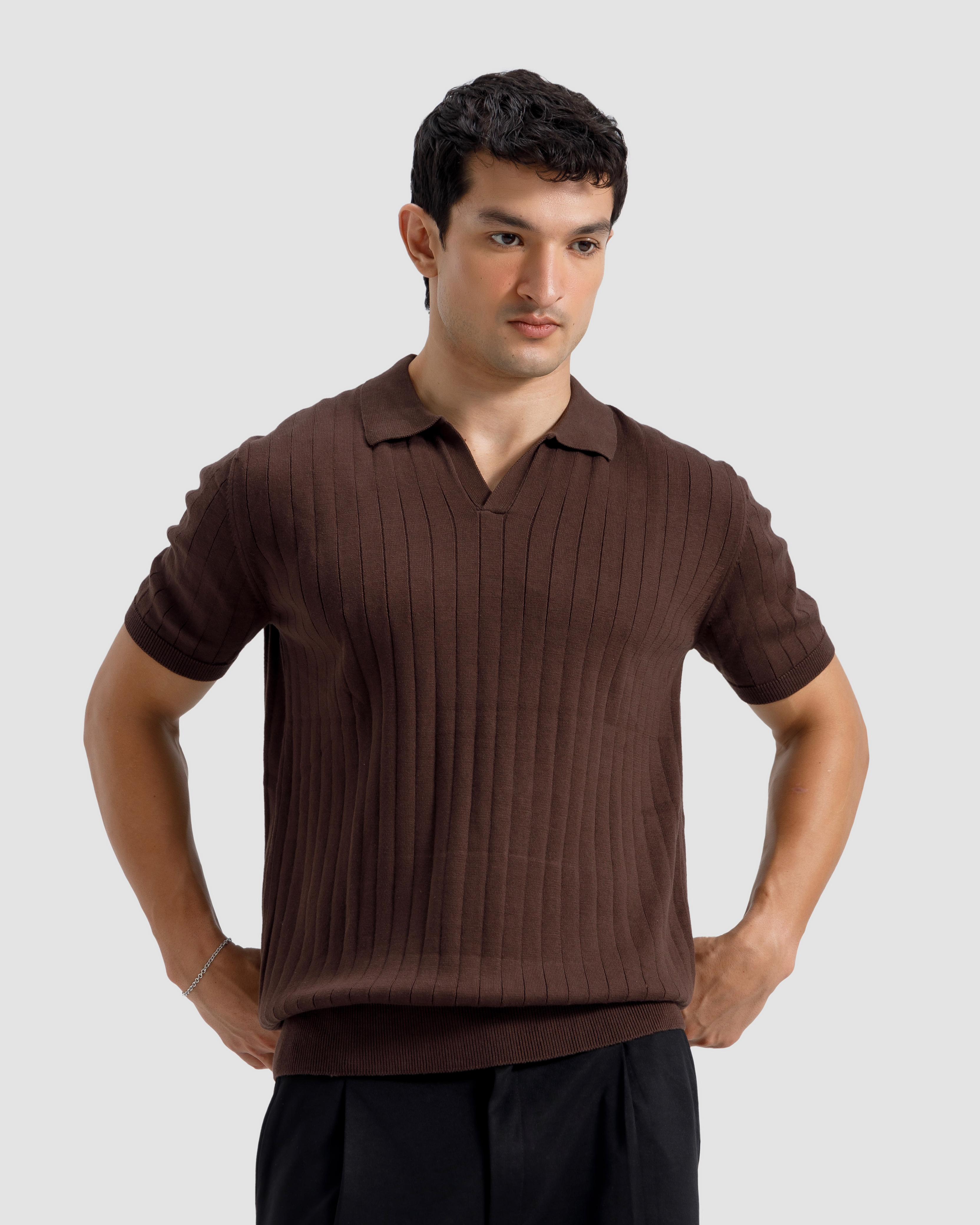 Vertical Textured Knit Polo