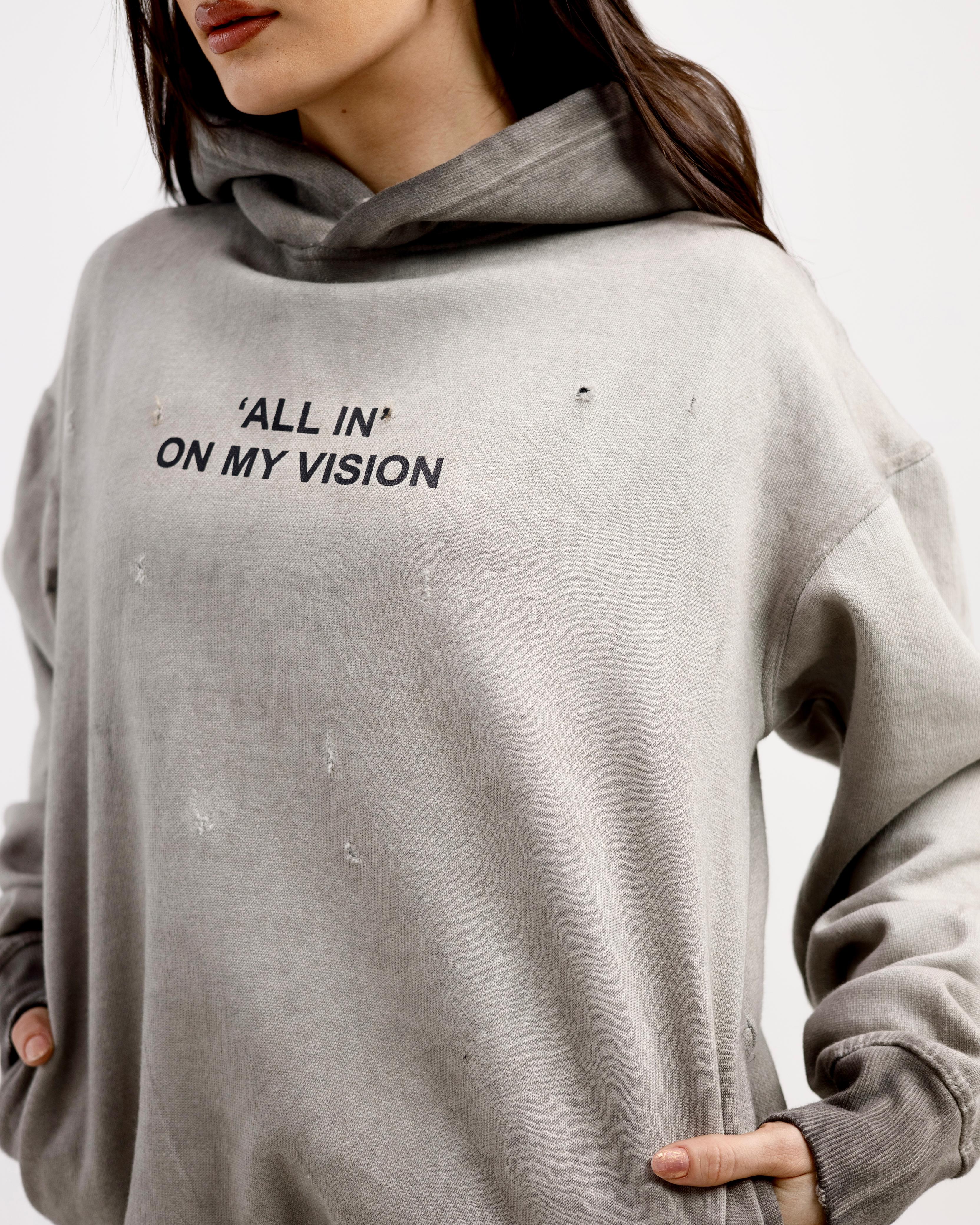 Washed All In On My Vision Distressed Hoodie