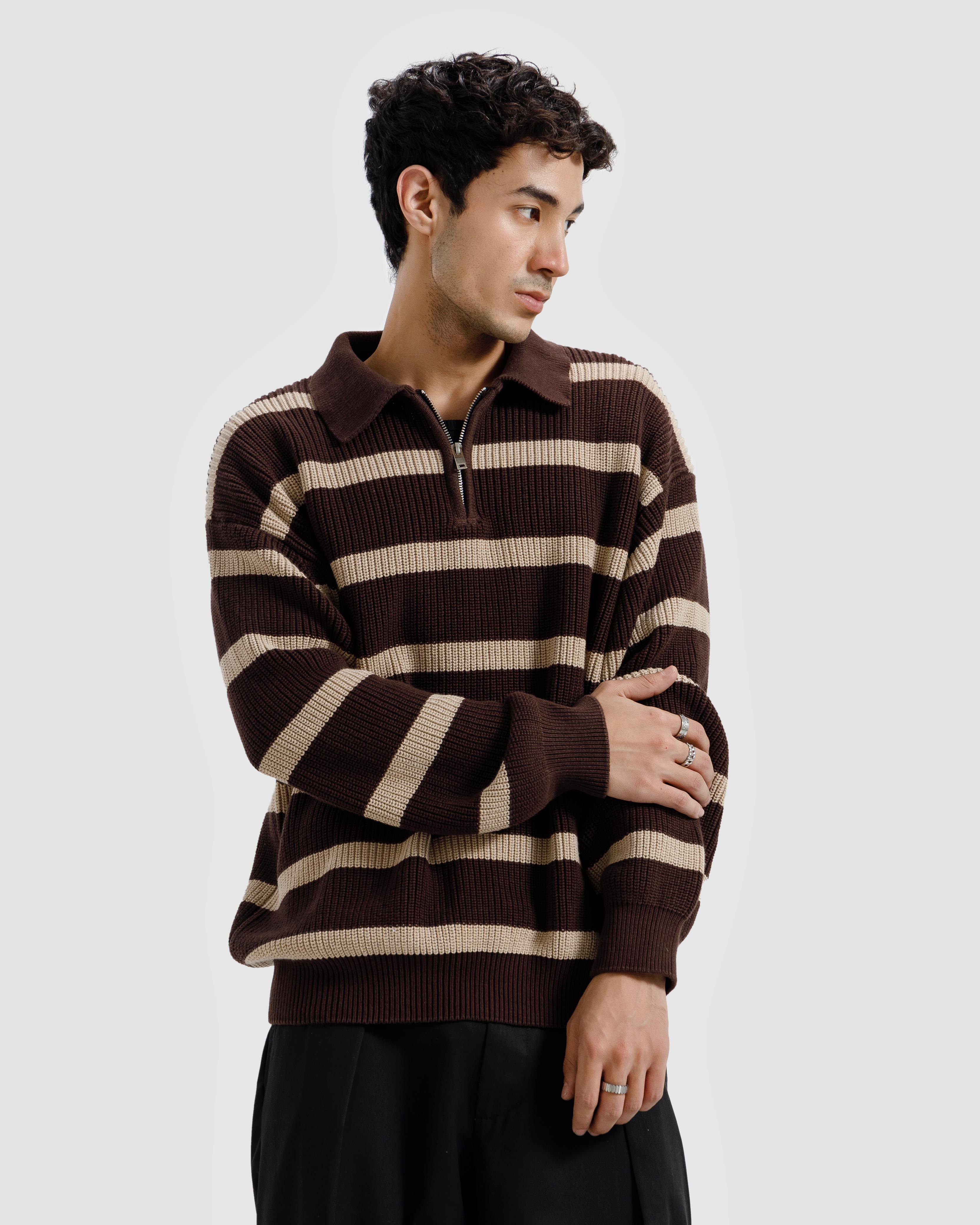Striped Knitted Quarter-Zip Sweater