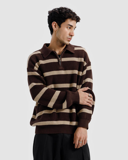 Striped Knitted Quarter-Zip Sweater