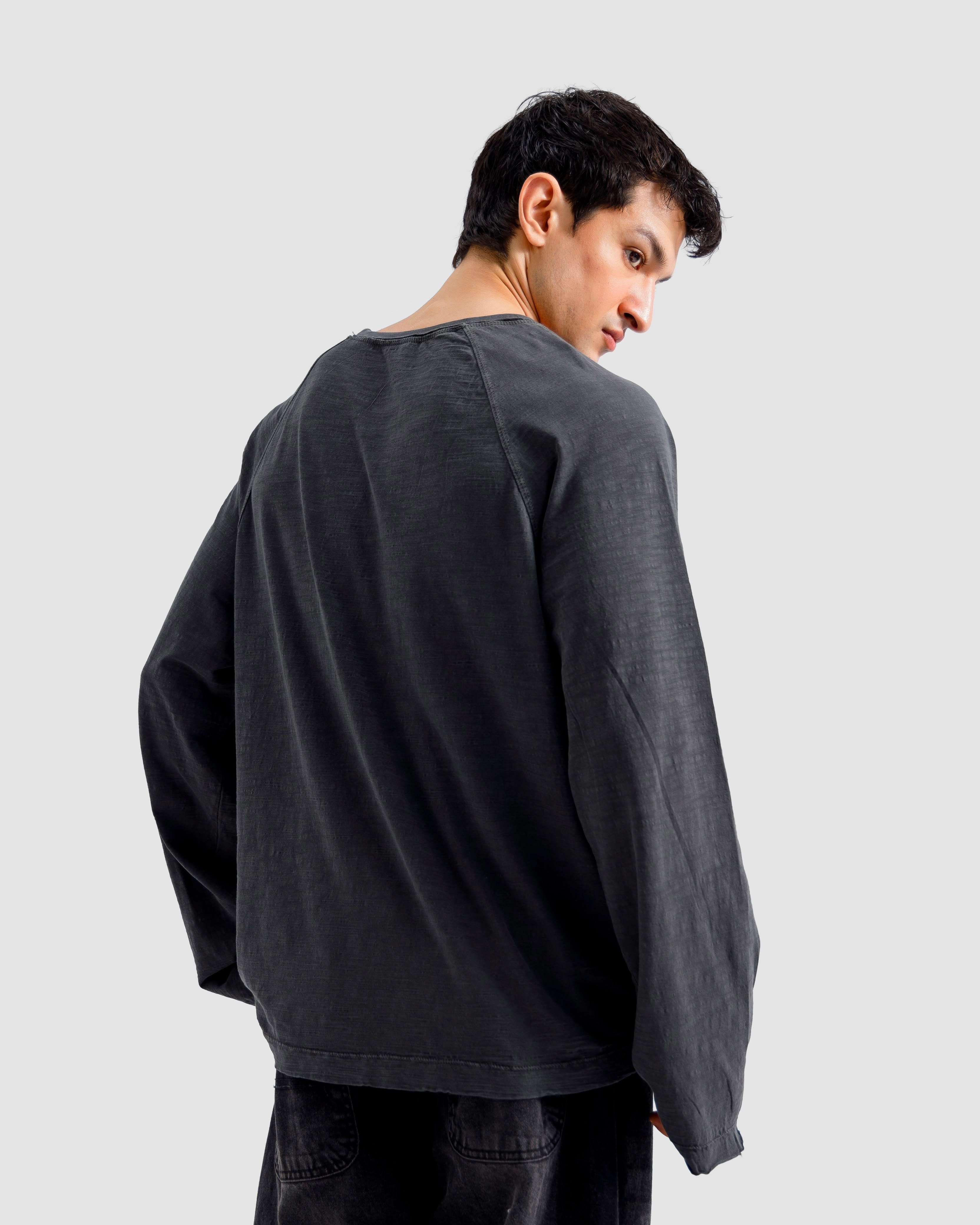 Washed Slub Textured Raglan Tshirt