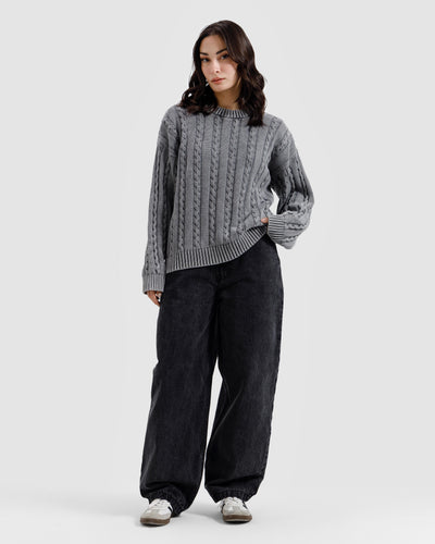 Washed Cable Knit Sweater