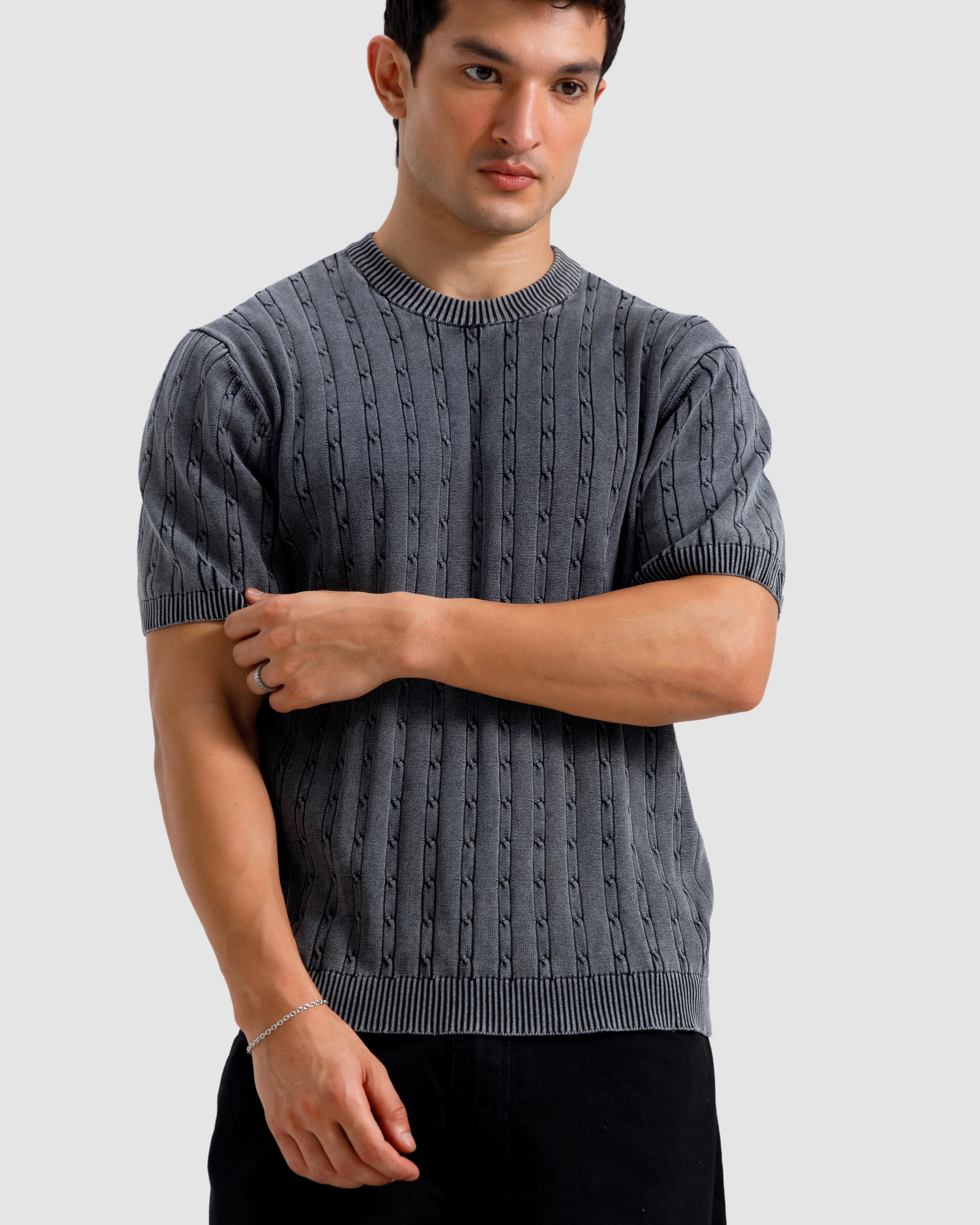 Washed Cable Knit Tshirt