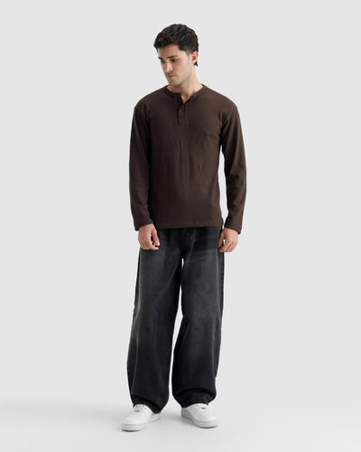 Waffle-Knit Henley Tshirt
