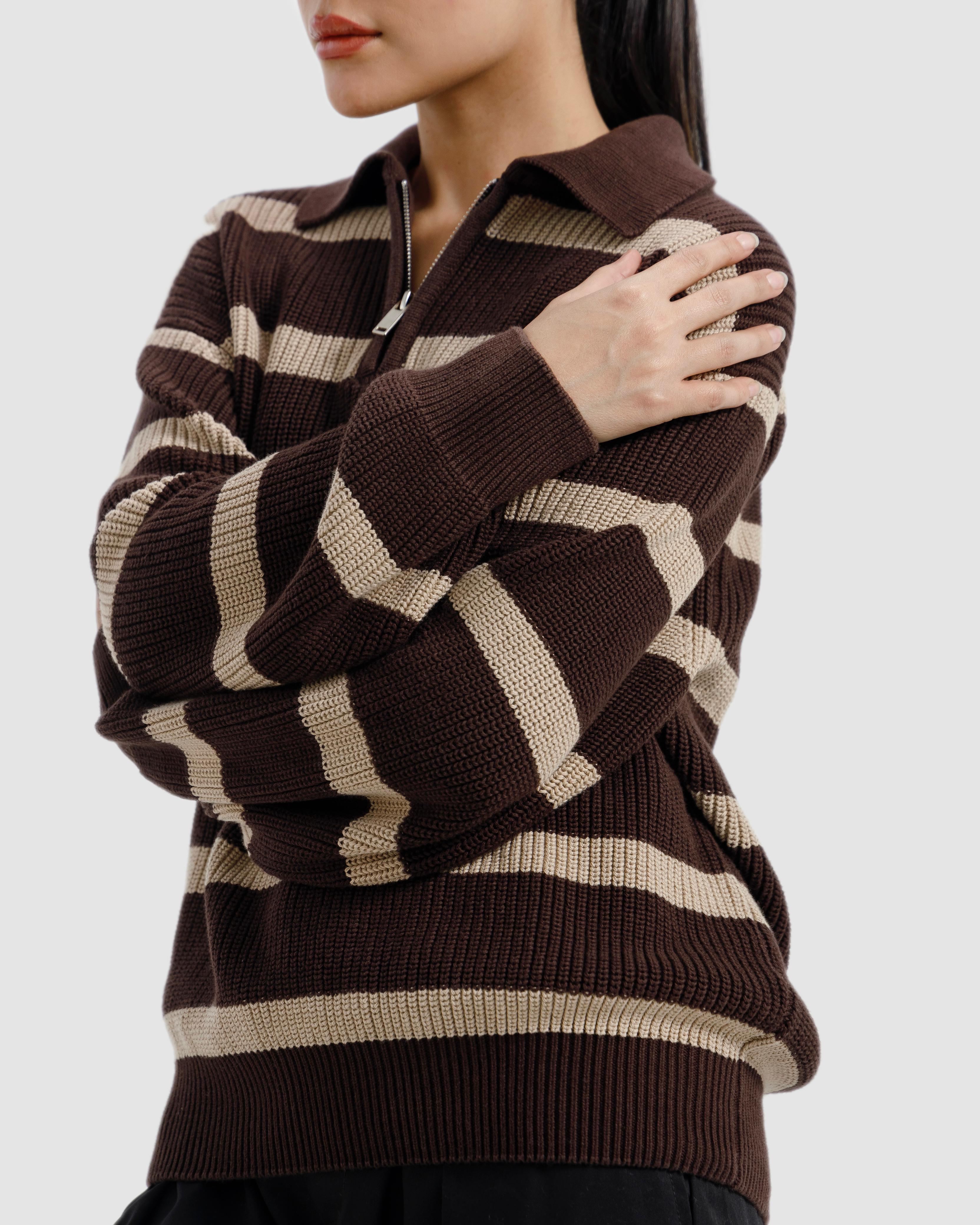 Striped Knitted Quarter-Zip Sweater
