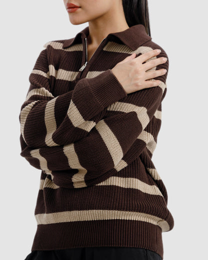 Striped Knitted Quarter-Zip Sweater