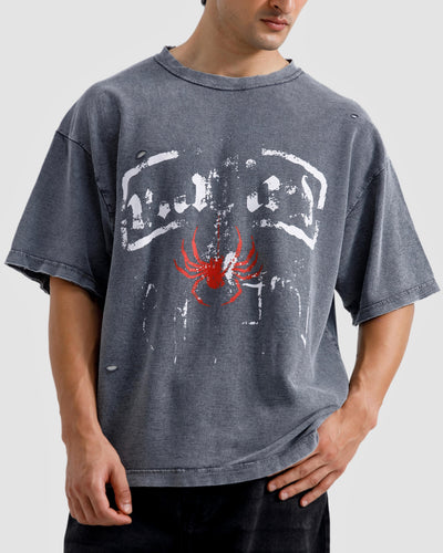 Washed Print Knit Tshirt