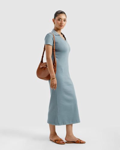 Cyan Ribbed Polo Dress