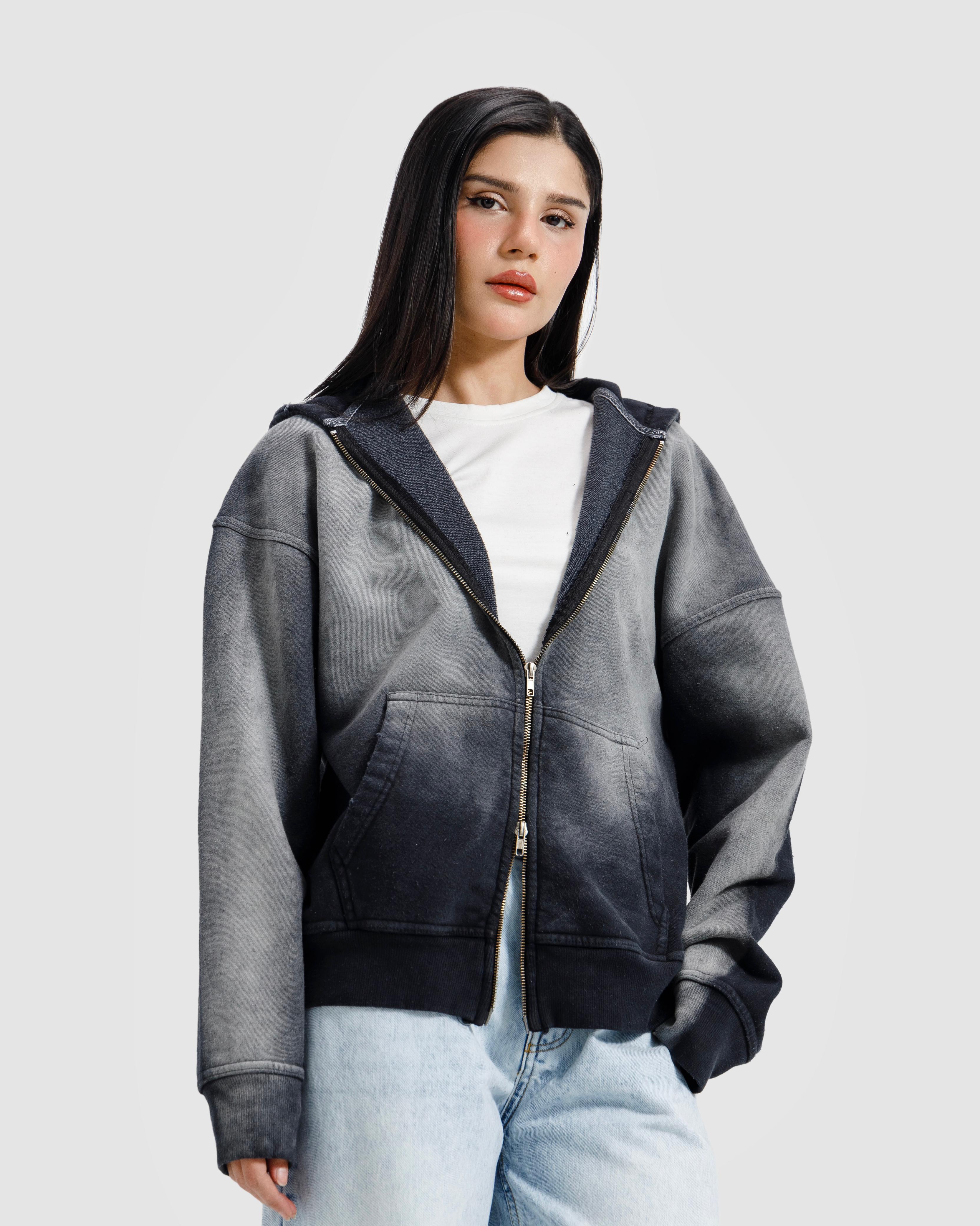 Faded Washed Zipper Hoodie