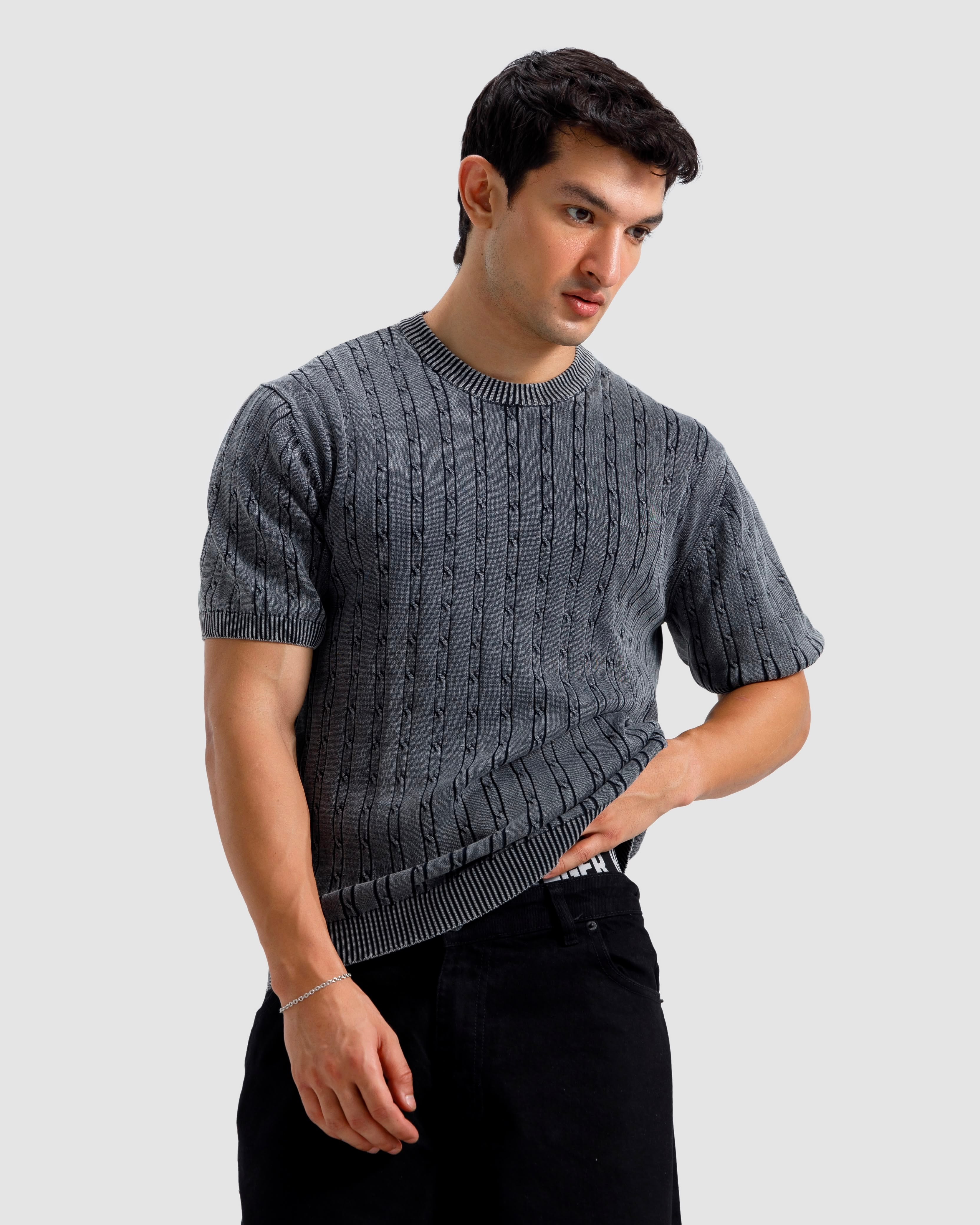 Washed Cable Knit Tshirt