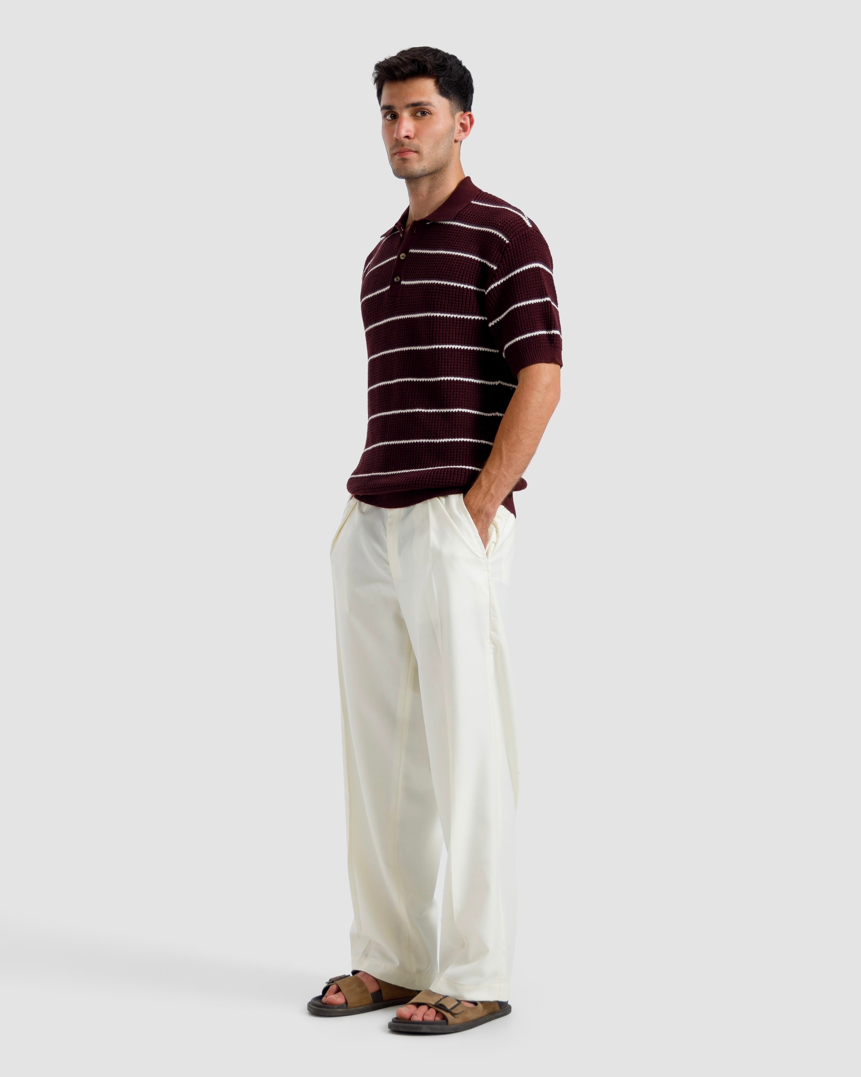 Striped Textured Knit Polo