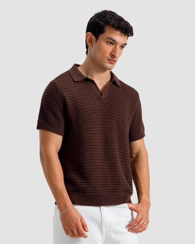 Textured Open Knit Polo