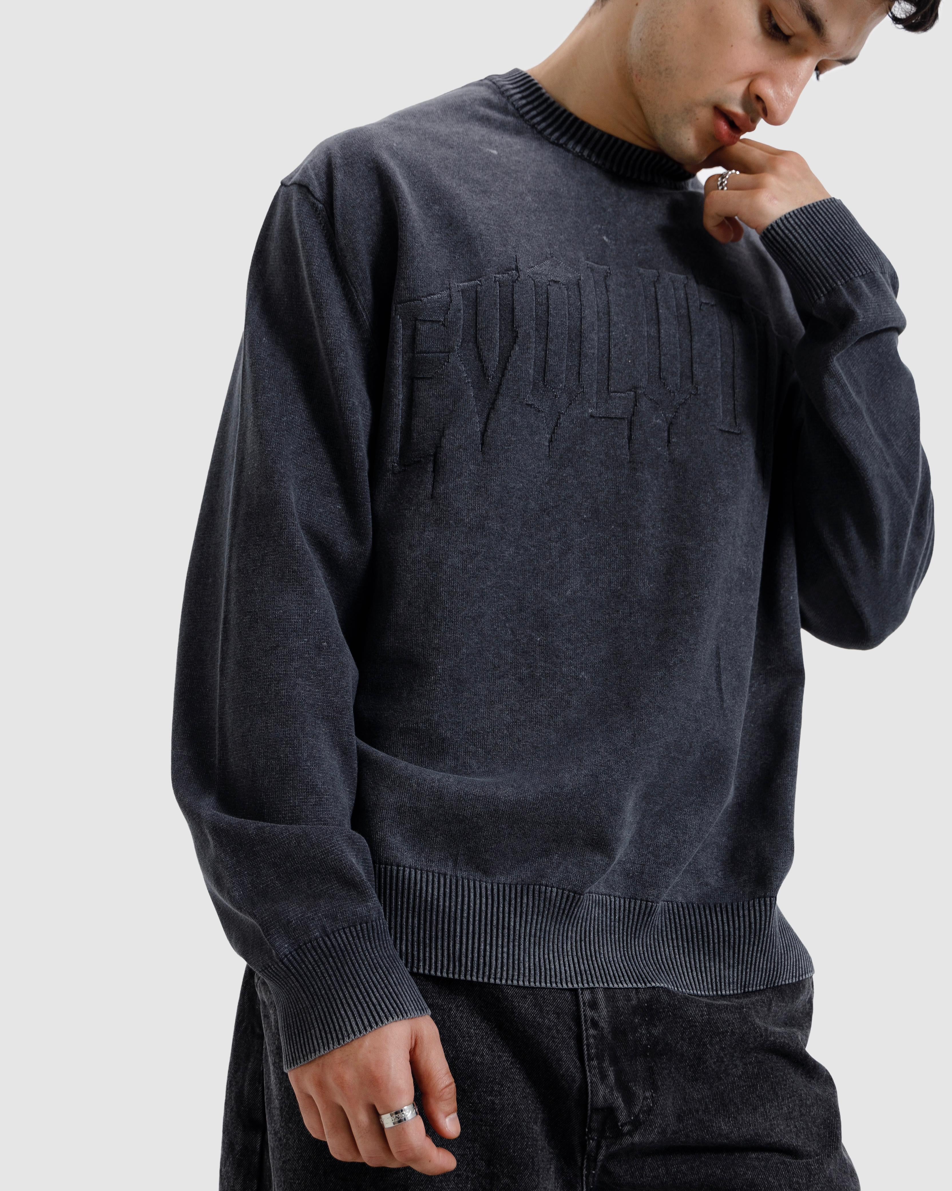 Washed Jacquard Text Knit Sweater
