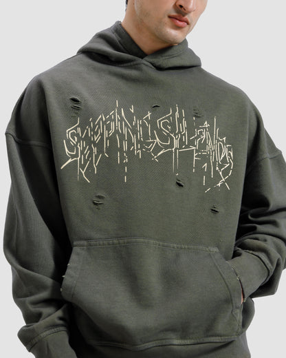 Distressed Washed Print Hoodie