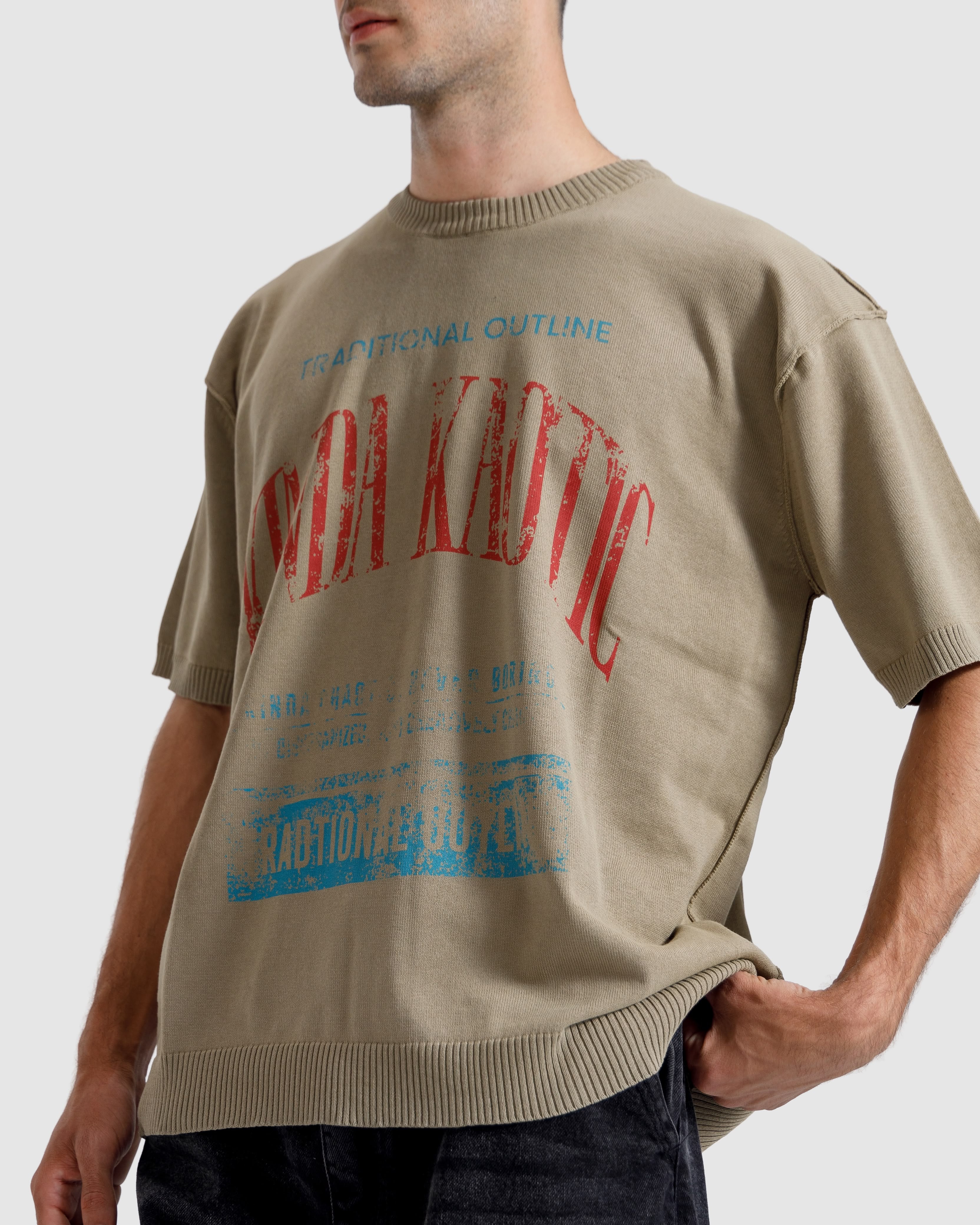 Washed Reverse Print Knit Tshirt