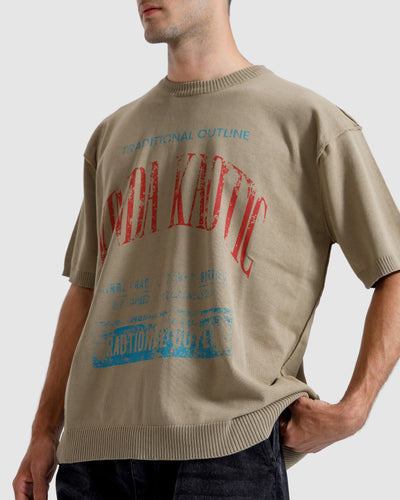 Washed Reverse Print Knit Tshirt