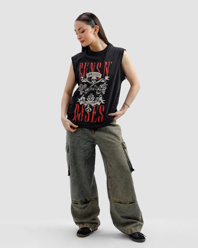 Washed Gun & Roses Sleeveless Tshirt