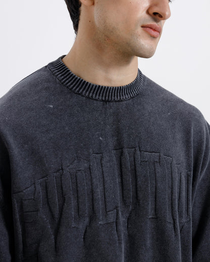 Washed Jacquard Text Knit Sweater