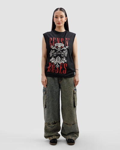 Washed Gun & Roses Sleeveless Tshirt