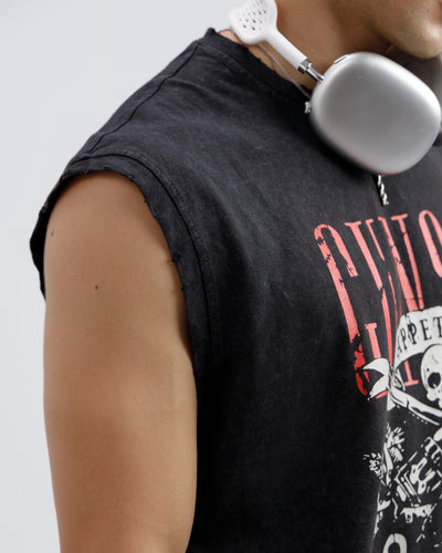 Washed Gun & Roses Sleeveless Tshirt