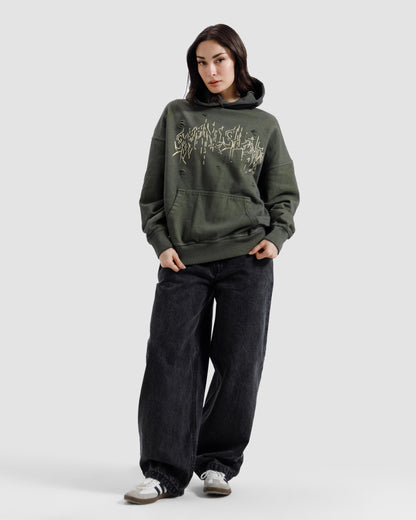 Distressed Washed Print Hoodie