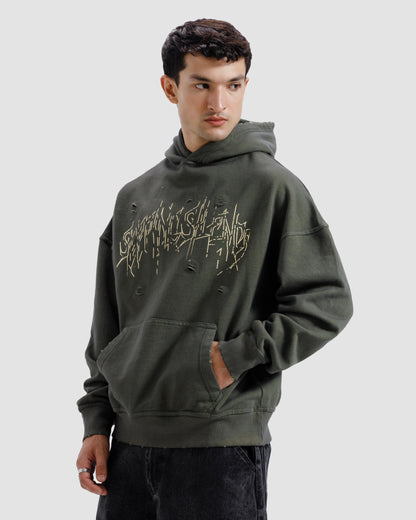Distressed Washed Print Hoodie