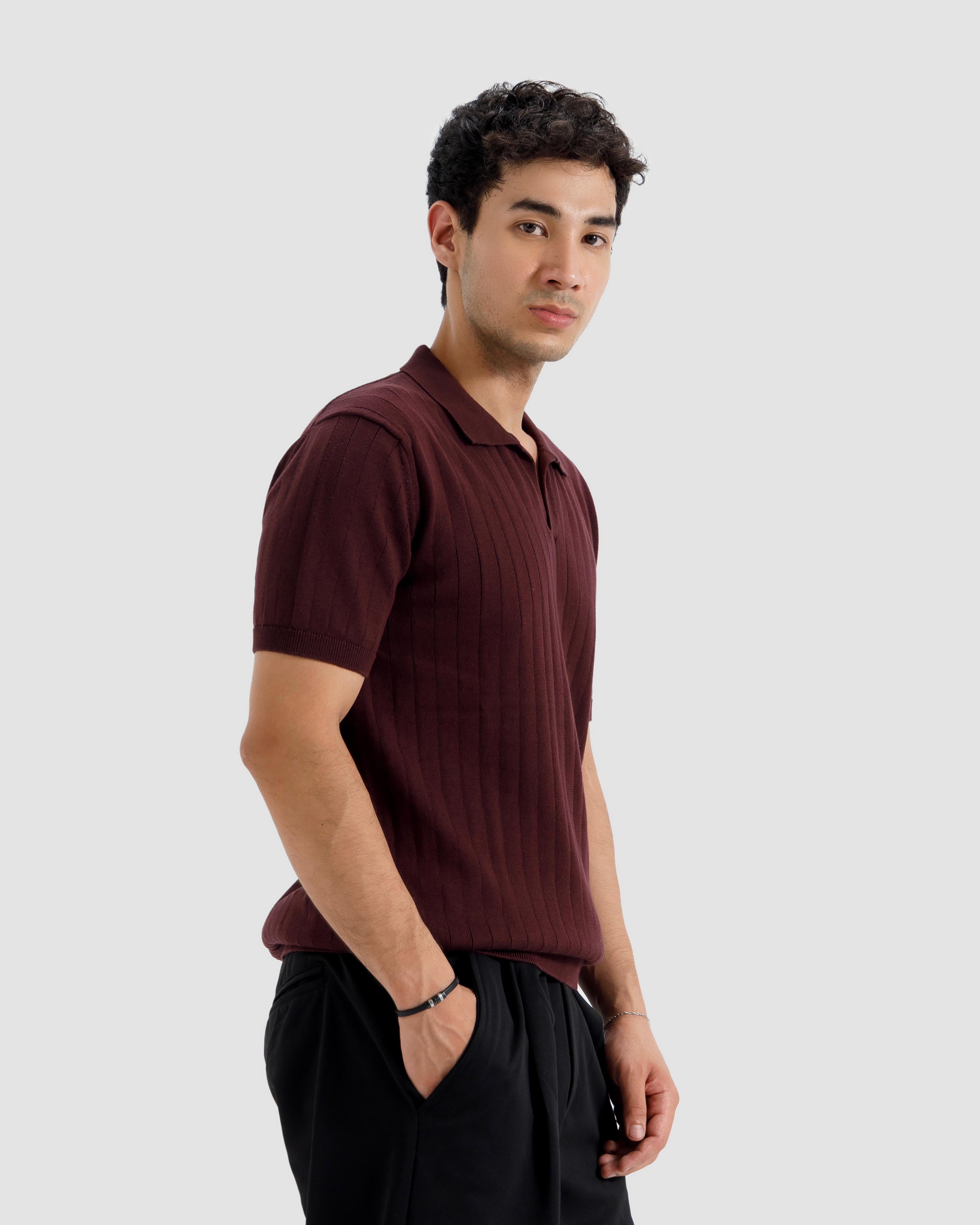 Vertical Textured Knit Polo