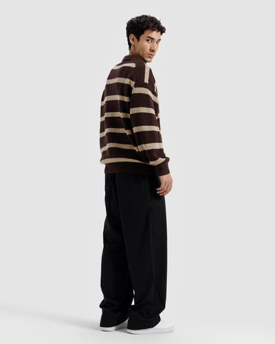 Striped Knitted Quarter-Zip Sweater